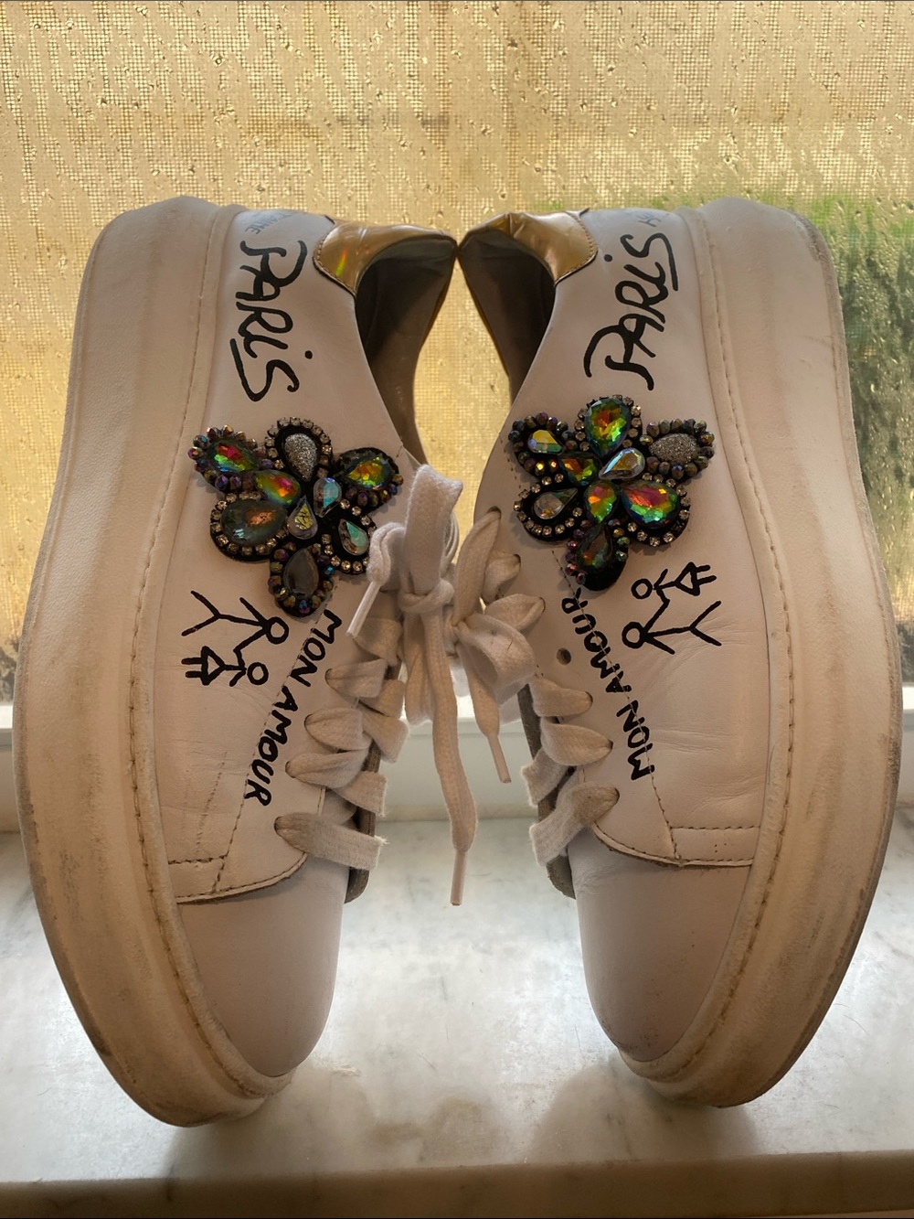 GIO+ Made in Italy Embellished Leather Sneakers Size 41